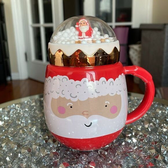 Eccolo red ceramic Christmas festive snow globe Santa Claus Xmas coffee mug - Picture 1 of 10